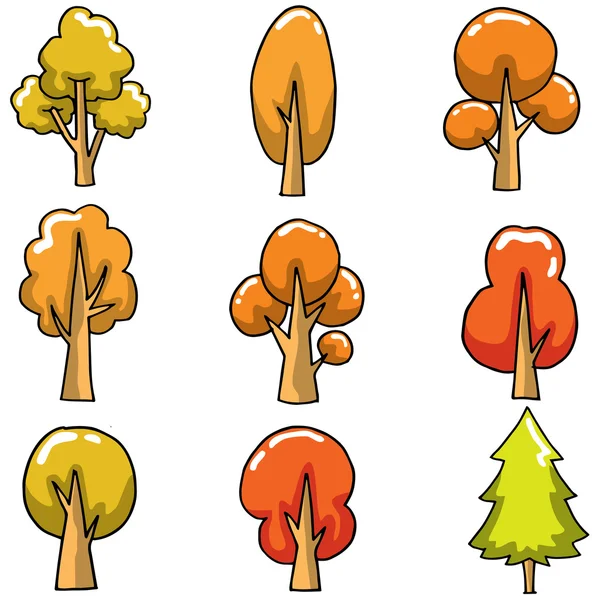 Árvore de outono definida em rabiscos — Vetor de Stock