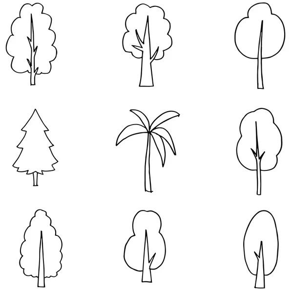 Vektorbaum gesetzt Hand zeichnen auf Doodle — Stockvektor