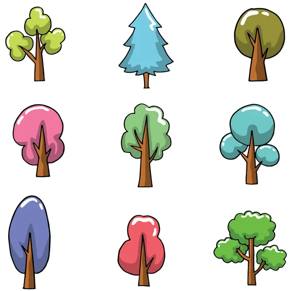 Doodle of many tree set various — Stock Vector