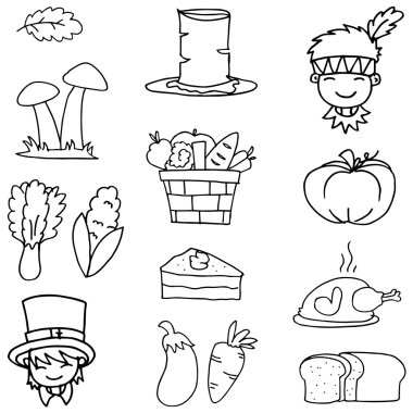 Şükran günü el çizmek karalamalar ayarla