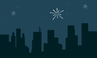 Havai fişek manzara ile bina silüeti