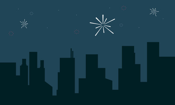 Silhouette of building with firework landscape