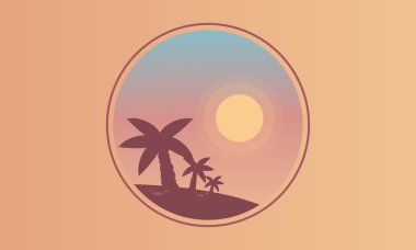 Palmiye ve güneş sahne siluet
