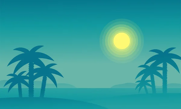 海滩和棕榈夜间的剪影 — 图库矢量图片