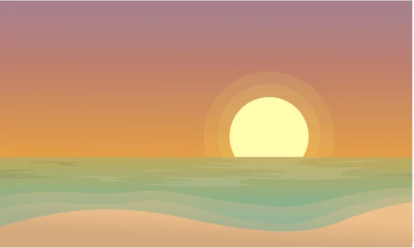 No pôr do sol paisagem de praia de silhuetas — Vetor de Stock