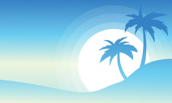 Palmiye ve büyük güneş manzara siluetleri — Stok Vektör