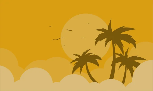 Palmiye ve kuş manzara siluet — Stok Vektör