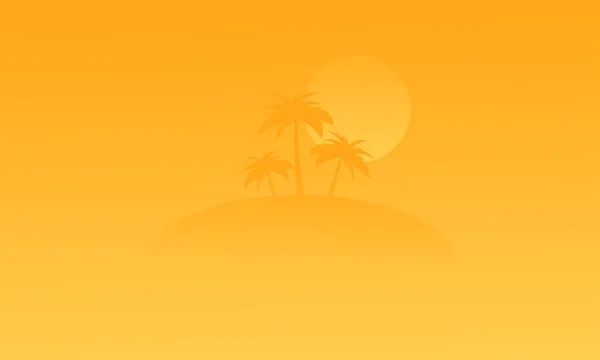 Silueta de playa y palmera sobre fondos naranjas — Vector de stock