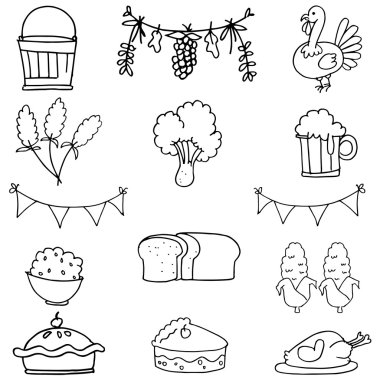 Doodle düz el çizmek Şükran seti