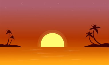 Gün batımında deniz manzara vektör üzerinde