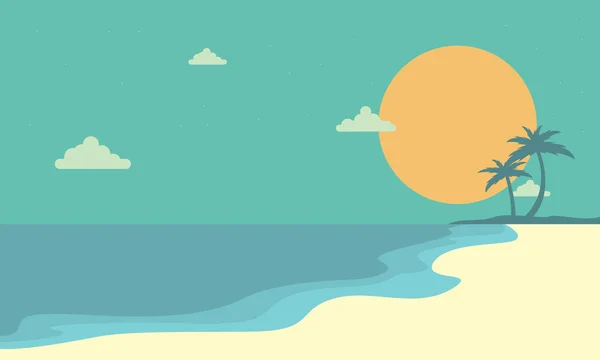 Paisaje playa al atardecer dibujos animados — Vector de stock