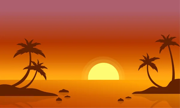 A sunrise táj silhouette Beach — Stock Vector