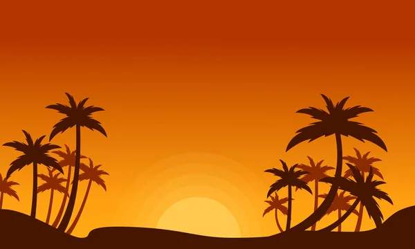 Clump of palm tree at sunset scenery — Stock Vector