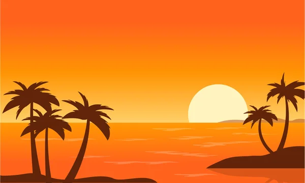 Пляж с пальмовой ветвью на закате — стоковый вектор