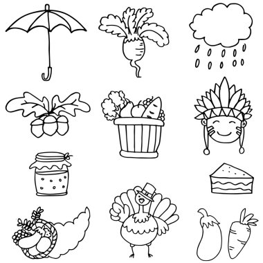 Şükran günü sebze karalamalar kümesi