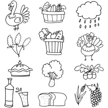 Şükran günü vektör çizim karalamalar ayarla