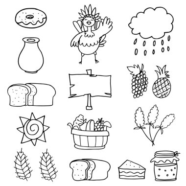 Şükran günü el Doodle çizmek seti