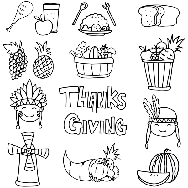 Voorraad collectie thanksgiving op doodles — Stockvector