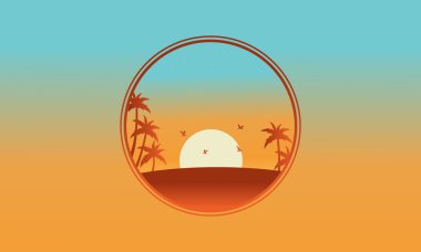 Güzel manzara kuş ve palmiye siluetleri