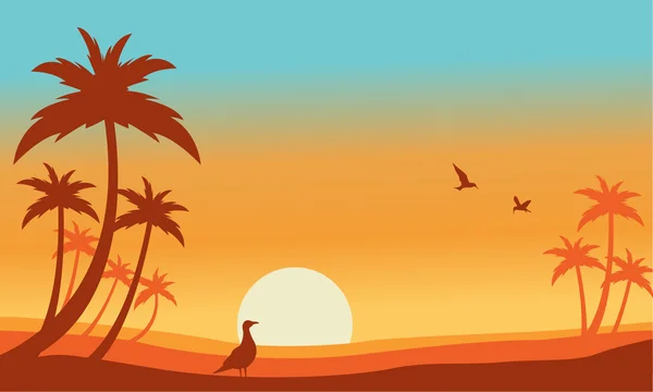 Kuş ve palm landscaspe silueti — Stok Vektör