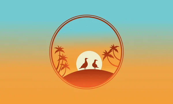 On the hill bird and palm of silhouette — Stock vektor