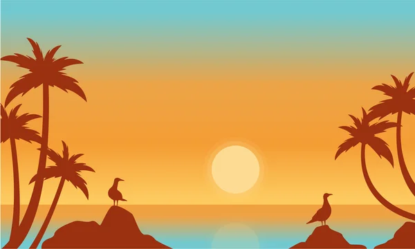 Silhouette of seaside with bird vector — Stock Vector