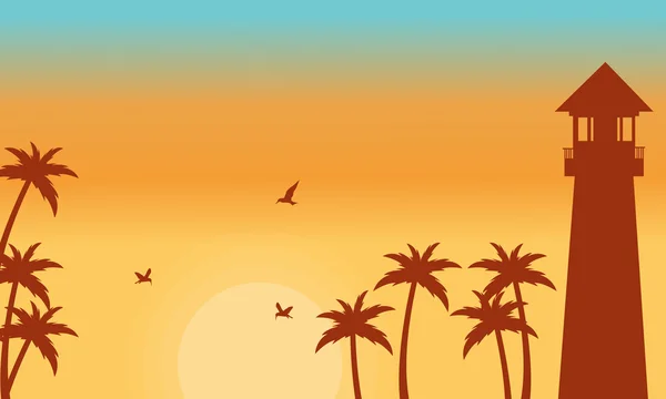 Silhouette de palmier et phare — Image vectorielle