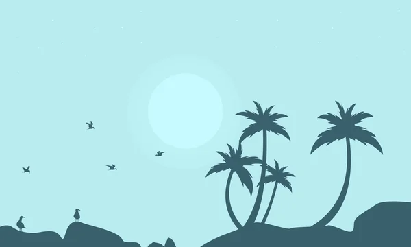 Seabird ve palmiye sahne siluet — Stok Vektör