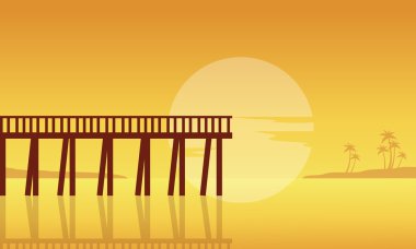 Silhouette of seaside with pier landscape clipart