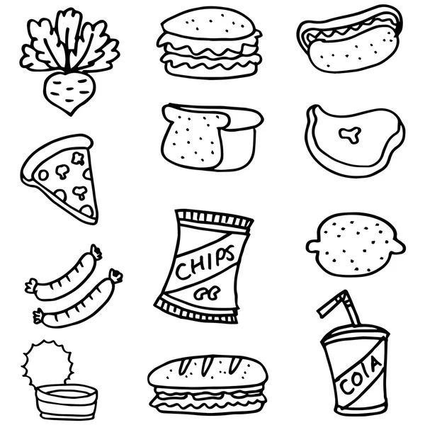 Doodle set food element collection — Stock Vector