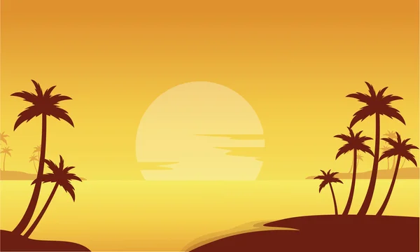 Silhouet van strand en palmbomen — Stockvector