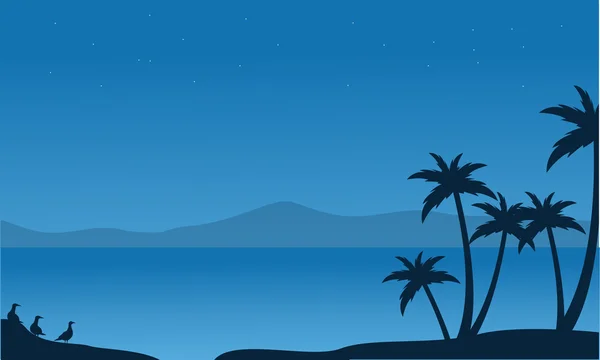 Silhouette de plage avec fond de montagne — Image vectorielle