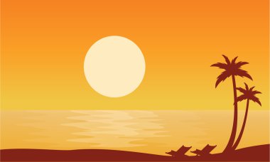 Siluet turuncu arka planlar üzerinde Beach