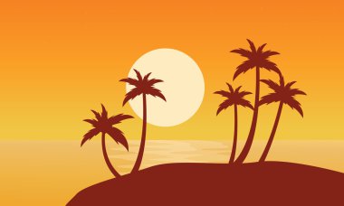 Gün batımı palmiye sahil sahne üzerinde