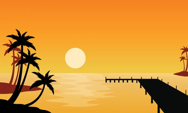 Silhouette di palma grumo sul mare — Vettoriale Stock