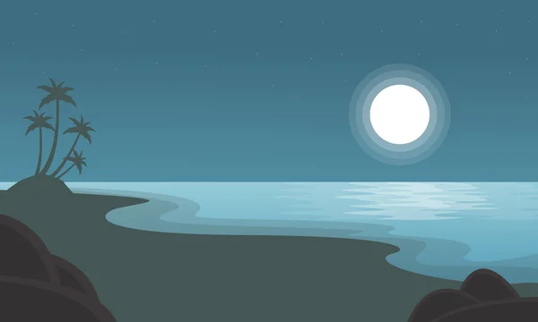 Strand mit Mondlandschaft der Silhouetten — Stockvektor