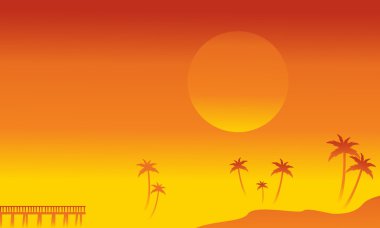 Silhouette palmiye ve İskele