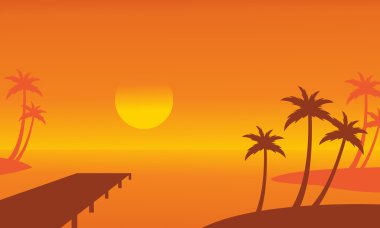 Seaside palmiye ve İskele sahne siluetleri