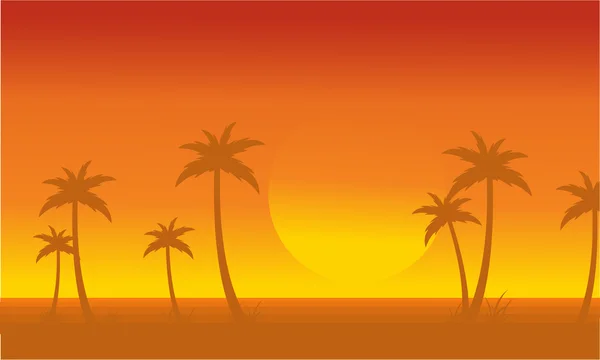 Büyük güneş manzara ile palm silüeti — Stok Vektör