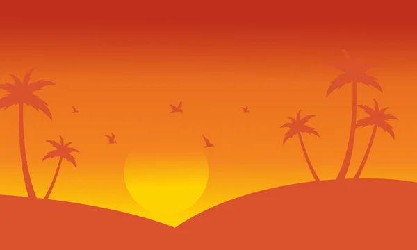 Silhouette de palmier et d'oiseau au coucher du soleil — Image vectorielle