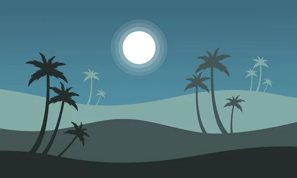 Bei Nacht Küstenlandschaft mit Palmen — Stockvektor