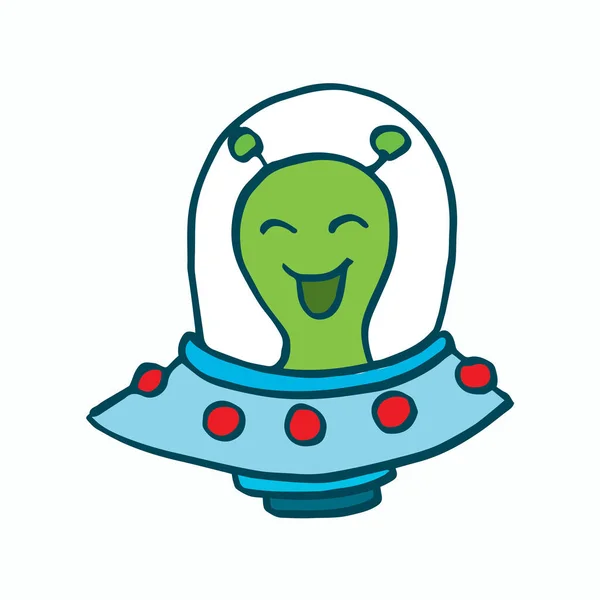 插图卡通外星人驾驶 ufo — 图库矢量图片