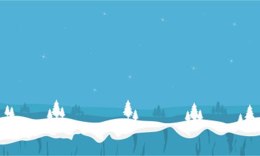 Karlı kış manzara ile Noel ağaçları