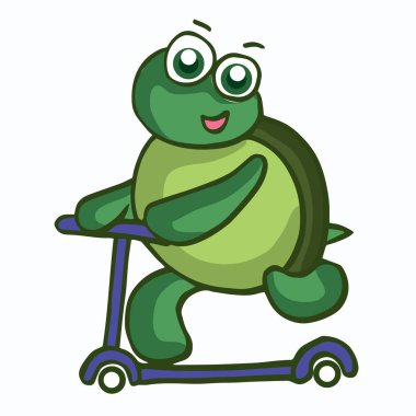 Vektör çizim, komik kaplumbağa scooter ile