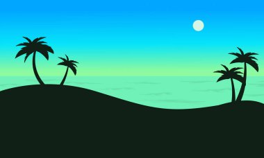 Sahil sahne Palm'da silüeti