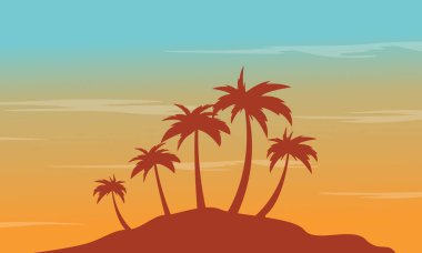Öğleden sonra sahil palm sahne siluetleri