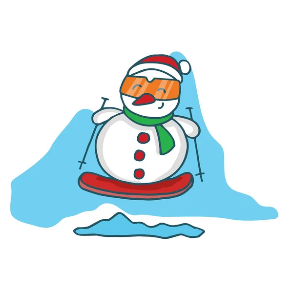 Boneco de neve com desenhos animados prancha de surf — Vetor de Stock