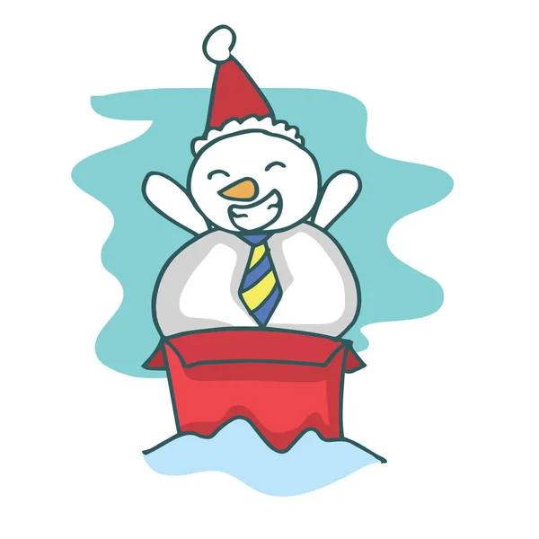 Bonhomme de neige dessin animé sur la boîte — Image vectorielle