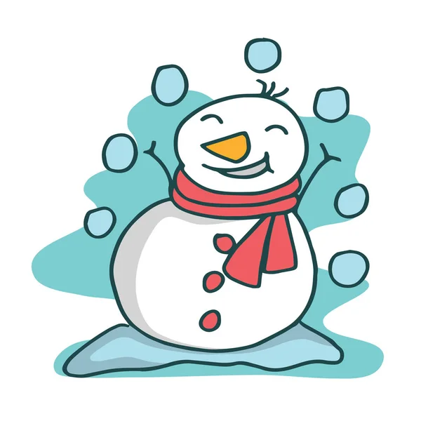 Character snowman object Christmas cartoon — Stock Vector