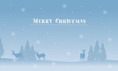 Neşeli Noel geyik ve Ladin siluetleri